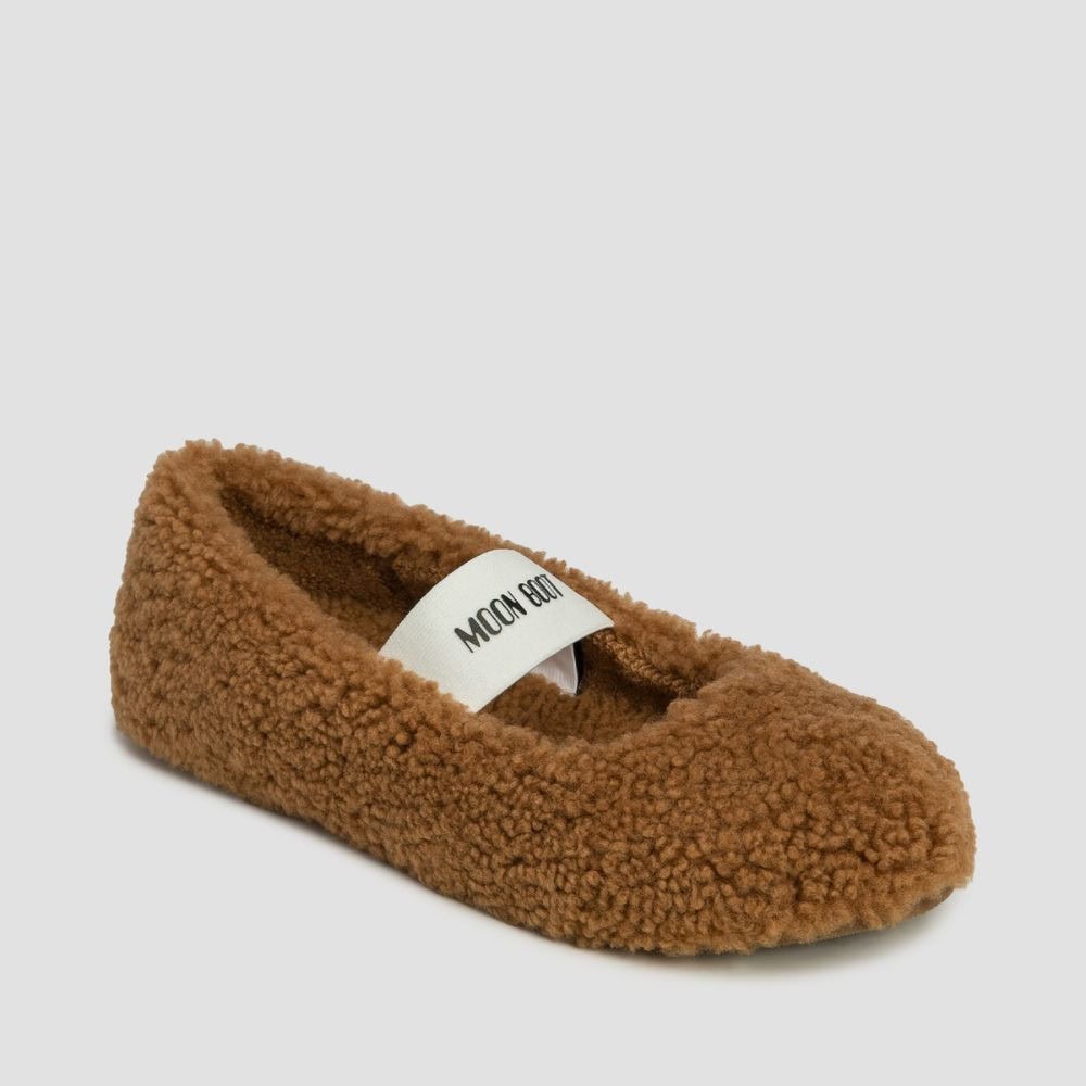 MOON BOOT Shearling Ballerina Cognac balerina cipő